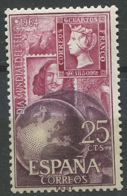 Spain Sc#1244 MNH, 25c dk car rose & dl pur, World Stamp Day (1964) (1964)