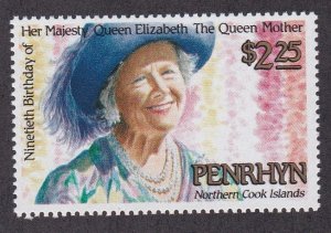 Penrhyn # 384, Queen Mothers 90th Birthday, NH, 1/2 Cat.