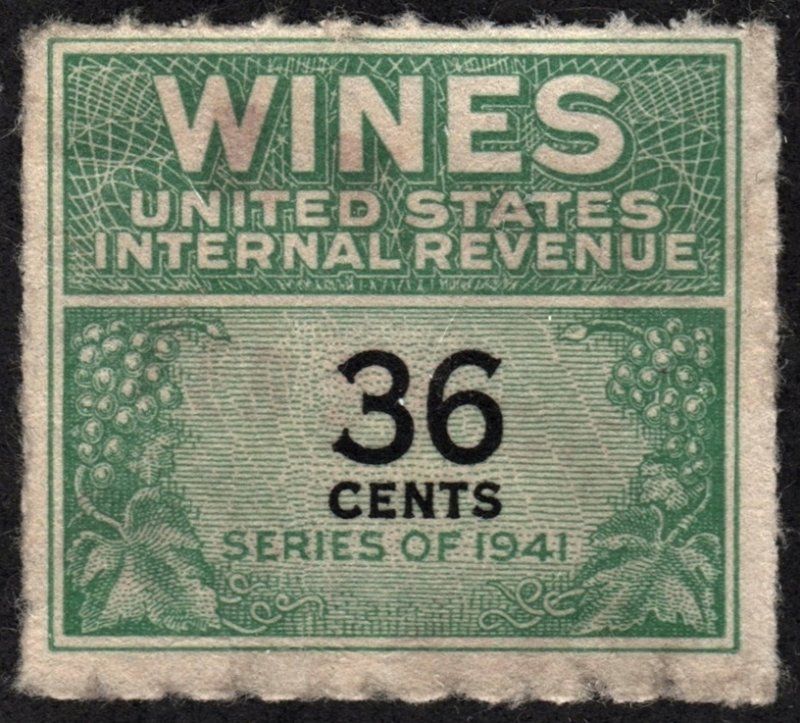 RE135 36¢ Wine Revenue Stamp (1942) Used