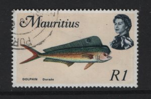 Mauritius  #353  used   1969  marine life  1r