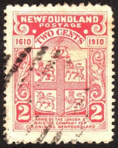 1910, Newfoundland 2c, Used, Sc 88a