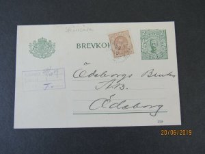 Sweden 7 ore Postal Card w/#97 affixed, 1919, Aux cancel