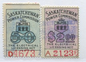 1937 Saskatchewan Power Commission stamps 50 cents and $2 used