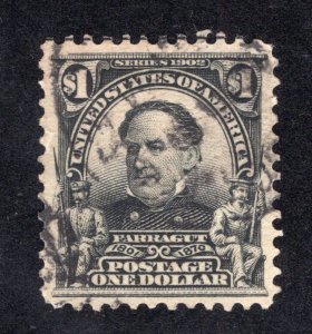US 1903 $1 black Farragut, Scott 311 used, value = $100.00