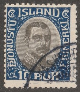 Iceland, stamp,  Scott#o43,  used,  hinged,  10 AUR,