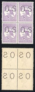 Australia SGO24 9d Violet 1st Wmk Perfin Small OS 2 are U/M