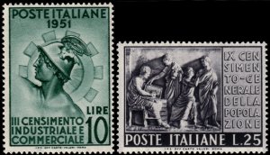 ✔️ ITALY 1951 - 3rd INDUSTRIAL & 9th GENERAL CENSUS - SC. 590/591  MNH **