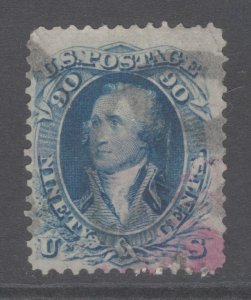 US #72 90c Washington (1861) Attractive example, repaired tear, small thin.