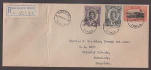 *Tonga Registered Cover, SC# 52, 54, 56 To US Navy Yeoman