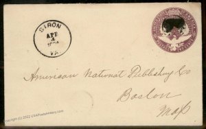 Virginia 1894 Siron VA DPO 1893-1895 Columbian Helbock R5 Cover Staunton 92439