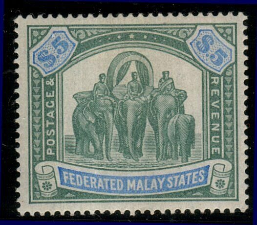 MALAYA FEDERATED MALAY STATES 1904-22 $5 SG50 fine mint....................10496