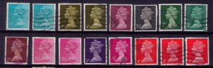 SG Great Britain Machin Lot Queen Elizabeth II Used With Duplicates (32 ea )F-VF