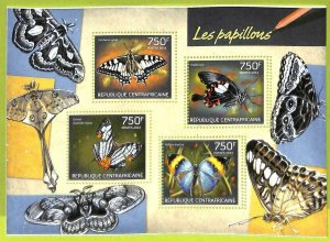 A0268 - CENTRAL AFRICA - MISSPERF 2014  stamp SHEET:  Nature BUTTERFLIES