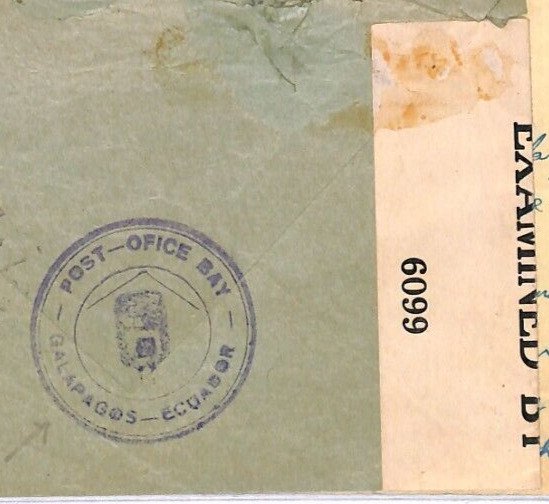 Ecuador *GALAPAGOS ISLAND* Cover WW2 Letter CENSOR USA CA Fresno Chile YX143