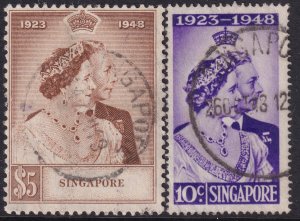 Sc# 21 / 22 Singapore 1948 QE used Silver Wedding set CV: $46.00 Stk #1