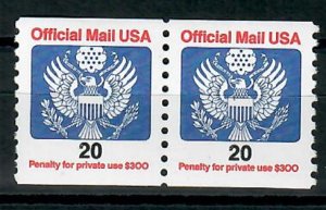 O138B 20c Official Mail MNH coil pair