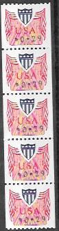 United States # CVP31Type 1. Shield Red White & Blue  Strip of 5 MNH