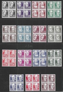 Germany D.D.R., Scott #122-136 Complete Set in Blocks of 4, Mint, Never Hinged