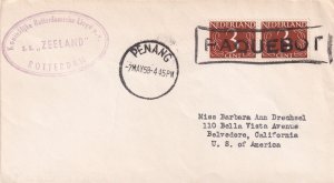 1958: Penang to Belvedere, CA; Paquebot Cancel (57642)