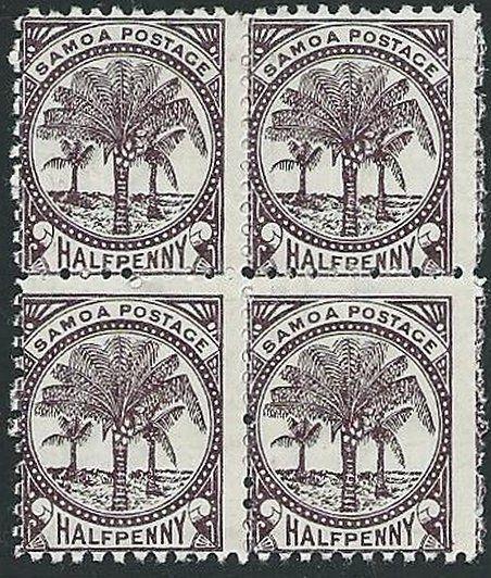 SAMOA 1886-1900 ½d perf 11 mint block of 4 SG57b...........................43120