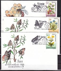 Romania, JUN/94. Bee & Butterfly Cancels on 3 Cachet Envelopes.