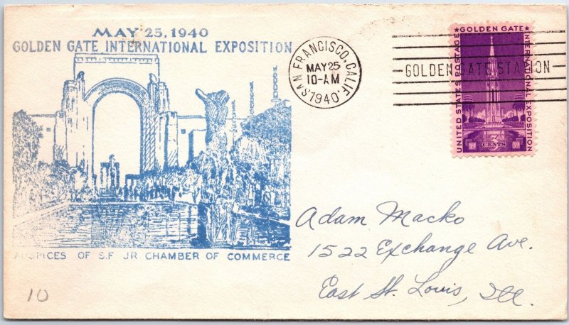 U.S. EVENT COVER MAY 25, 1940 GOLDEN GATE INTERNATIONAL EXPOSITION SAN FRAN COB