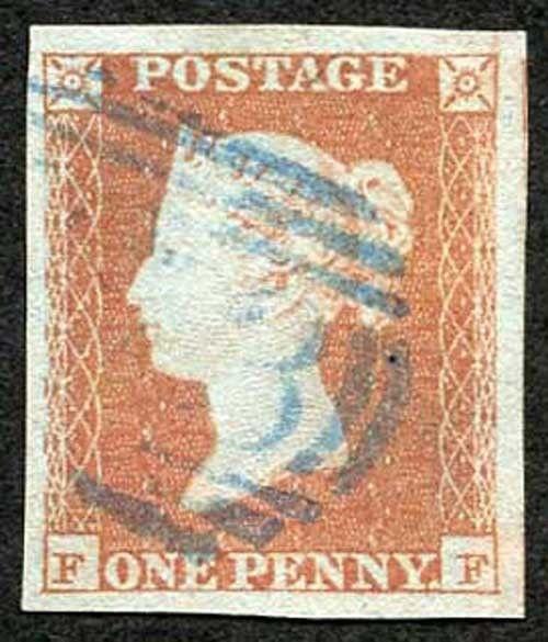 1841 Penny Red (FF) Plate 106 BLUE Cancel Superb Four Margin