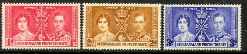 BECHUANALAND 1937 KGVI CORONATION Set Scott Nos. 121-123 MH