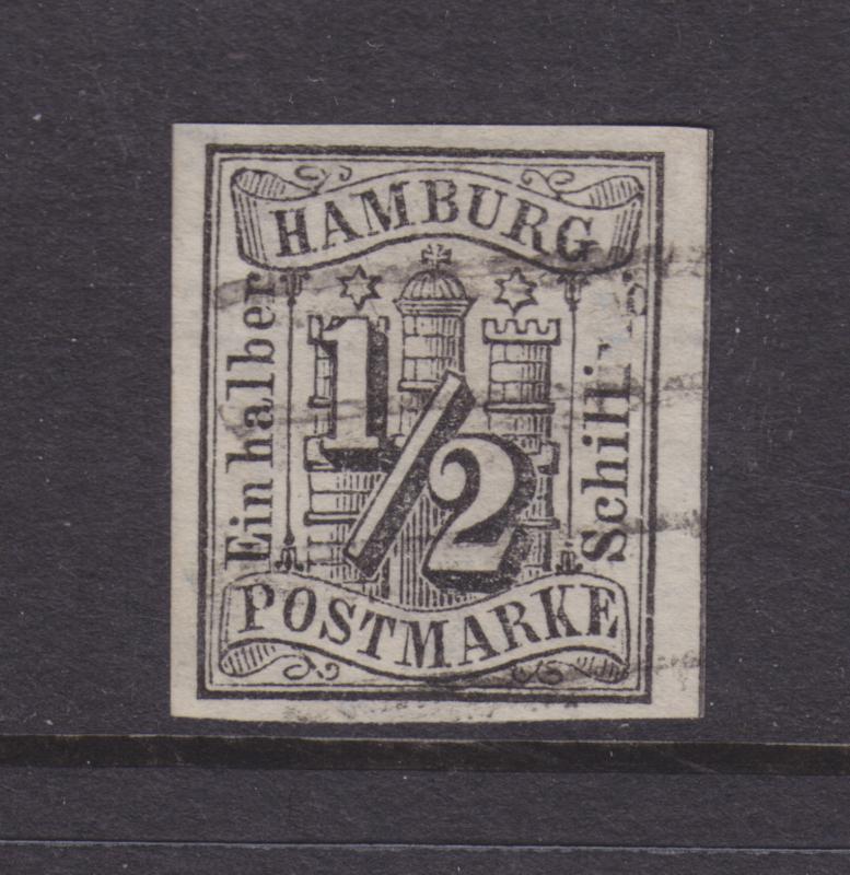 Hamburg Mi 1 used 1859 ½s black Numeral, Cert.