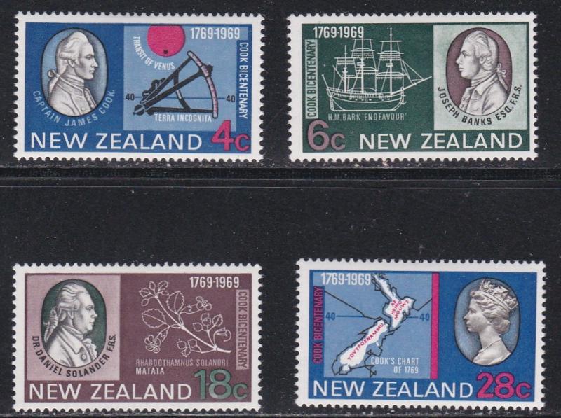 New Zealand # 431-434, Cooks Landing Bicentennial, Hinged, 1/3 Cat.