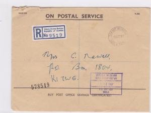 zambia 1967 registered stamps cover ref 12888