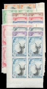 Swaziland #55-66 Cat$440.40, 1956 QEII, complete set in blocks of four, never...