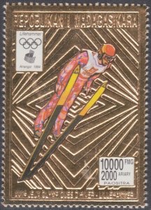 MALAGASY REPUBLIC Sc # 1173K MNH GOLD EMBOSSED LILLEHAMMER 1994 WINTER OLYMPICS