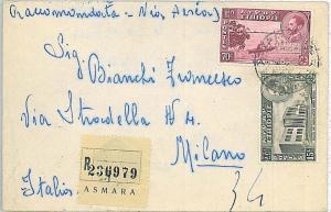 29670 - ETHIOPIA - POSTAL HISTORY - REGISTERED airmail COVER to Italy 1960
