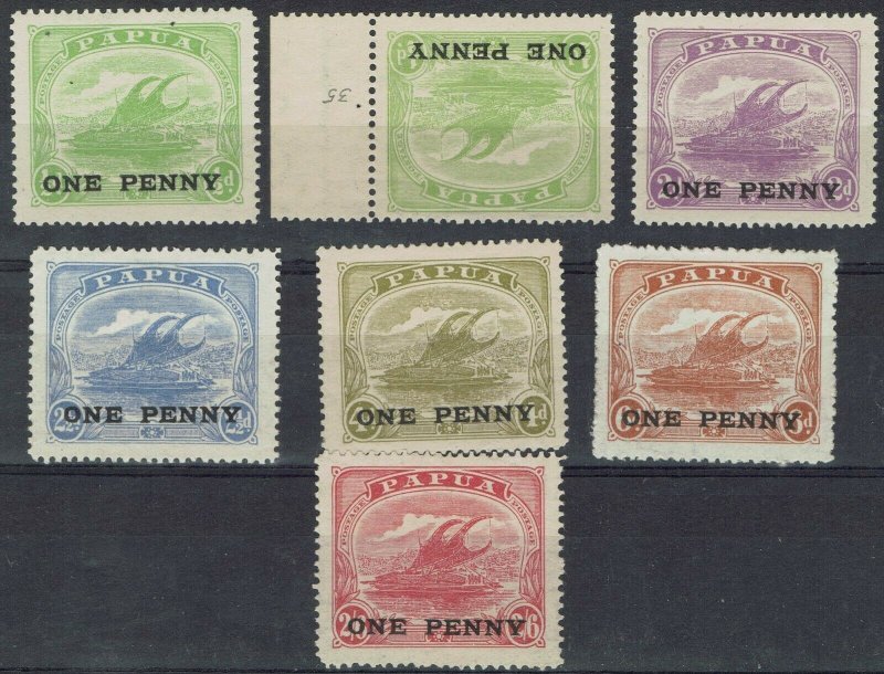 PAPUA 1917 ONE PENNY SURCHARGE SET PLUS ½D CROWN TO RIGHT