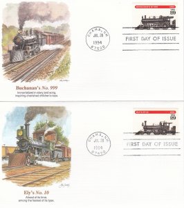 United States # 2843-2847, Locomotives, Fleetwood Cacheted First Day Covers