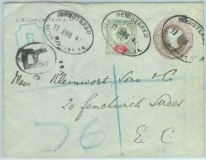 BK0816 - GB - POSTAL HISTORY - Mixed Franking REGISTERED STATIONERY COVER 1887