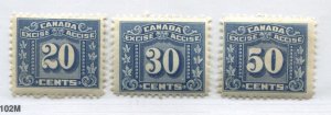 Canada 1934 Excise Tax 20, 30, and 50 cents mint NH