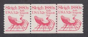 US Sc 1900 MNH. 1983 5.2c carmine Sleigh, Plate #3 Coil Strip of 3, scarce