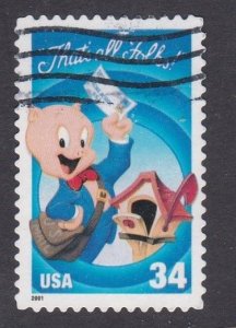 USA -2001 - That's All Folks - Porky Pig at Letter Box - 34c - used