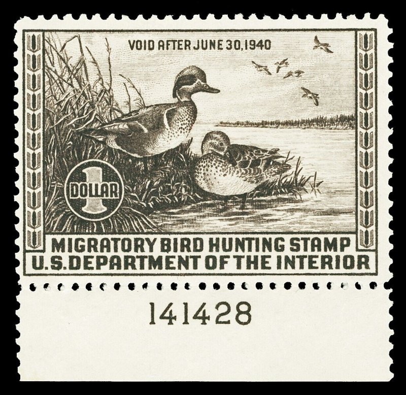 Scott RW6 1939 $1.00 Duck Stamp Mint Plate # Single F-VF OG NH Cat $250