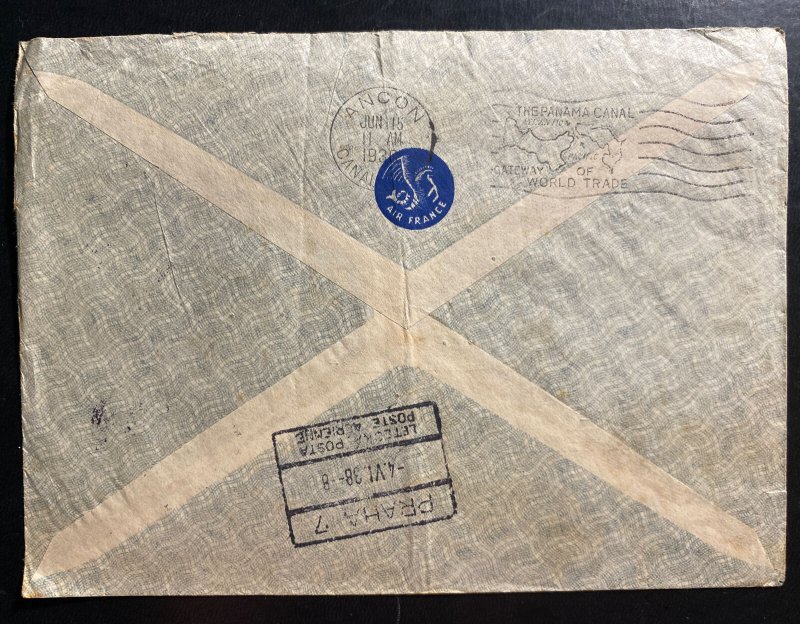 1938 Zlin Czechoslovakia Airmail Cover To Ancon Canal Zone Panama Via USA