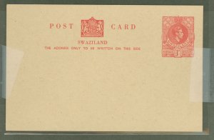 Swaziland  1945 KG VI 1c postal card on granite buff