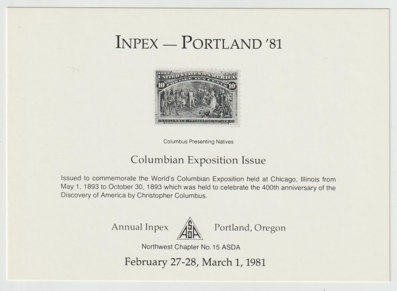 United States INPEX Card Portland, OR 1981