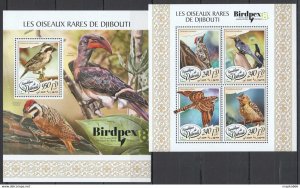 2017 Djibouti Rare Birds Fauna Birdpex #1841-44+Bl912 ** Fd1105