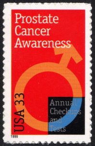 SC#3315 33¢ Prostate Cancer Awareness Single (1999) SA