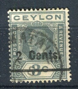 CEYLON; 1920s early GV surcharged issue fine used 2 CENTS value