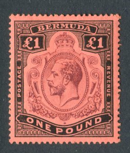 Bermuda 1918 KGV. £1 purple & black/red. Mint. NH. MC CA. SG55.