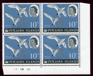 Pitcairn Islands 1964 QEII 10d multicolour plate block of four superb MNH. SG 43