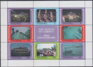 TANZANIA Sc #395a-h CPL MNH SHEETS of 8 + LABEL - 100th ANN STATUE of LIBERTY